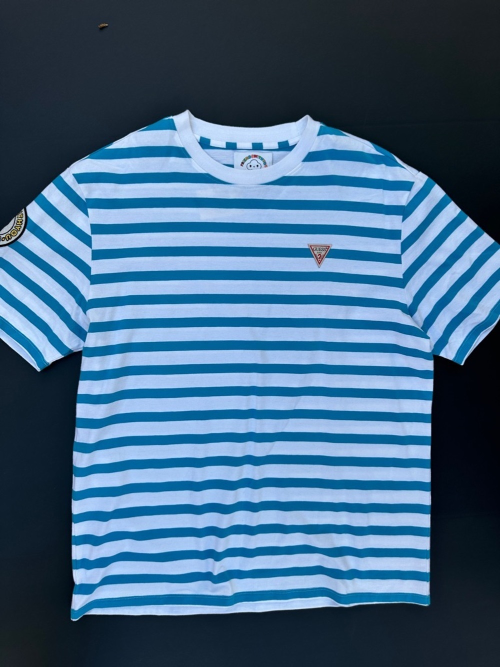 New Guess Blue & White Striped Short Sleeve Tee